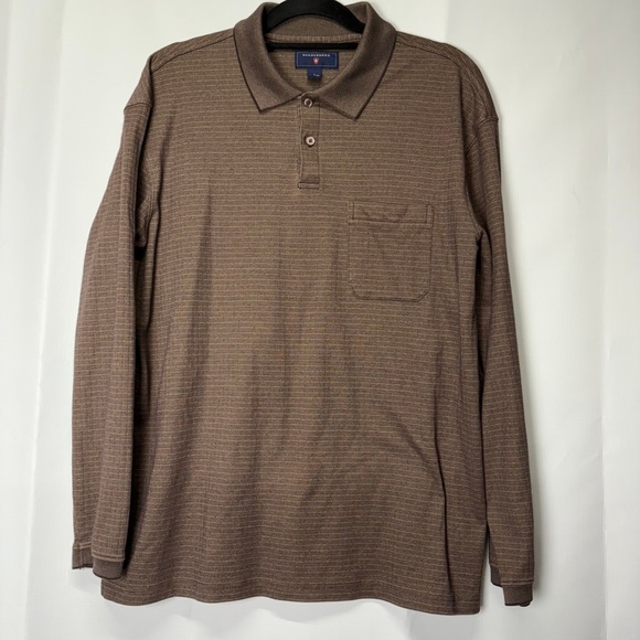 Saddlebred Men's Long Sleeve Polo Shirt Brown Striped Casual Classic Large - Picture 1 of 6